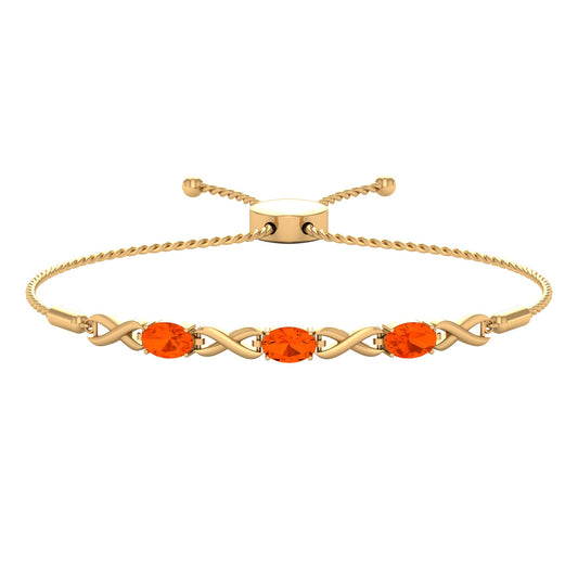 Natural 1.95 Carat Oval Fire Opal Infinity Bolo Bracelet for Women