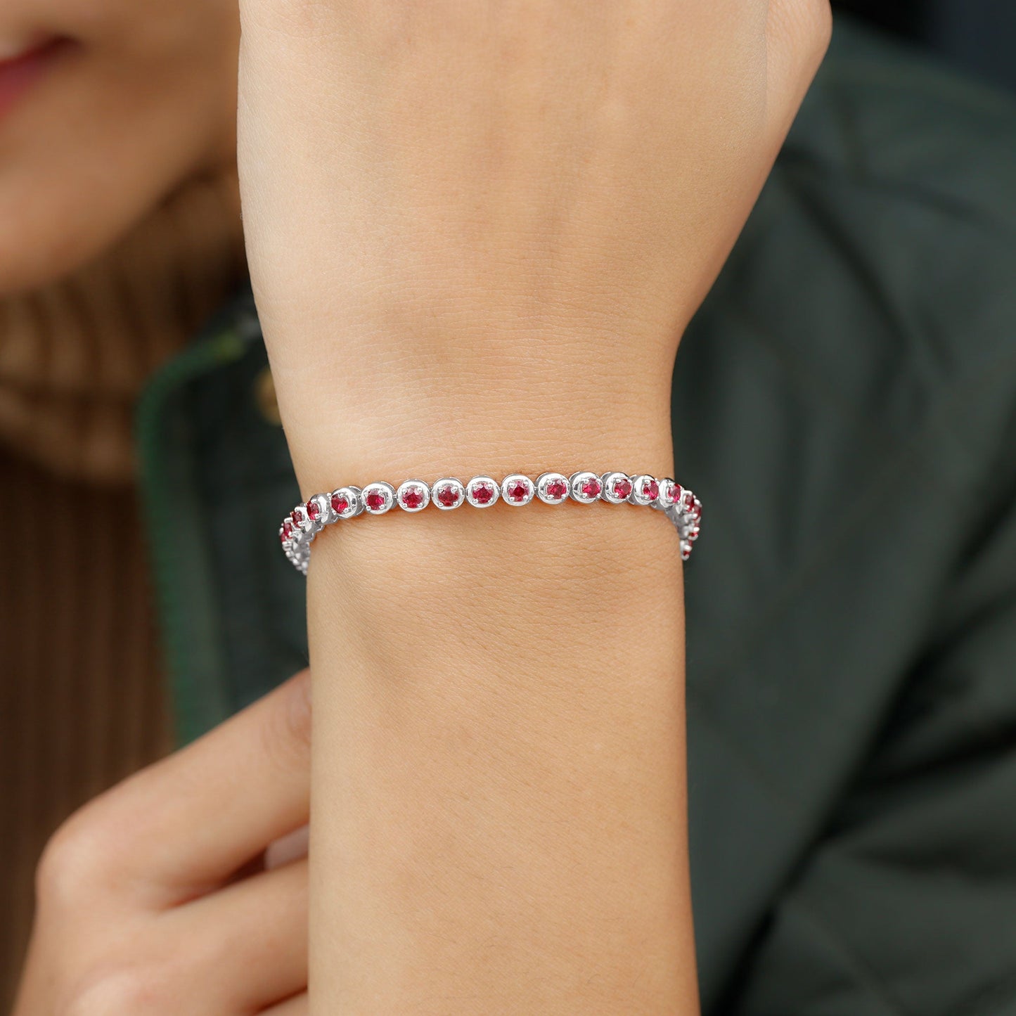 5.51 Carat Lab Grown Ruby Tennis Bracelet for Women