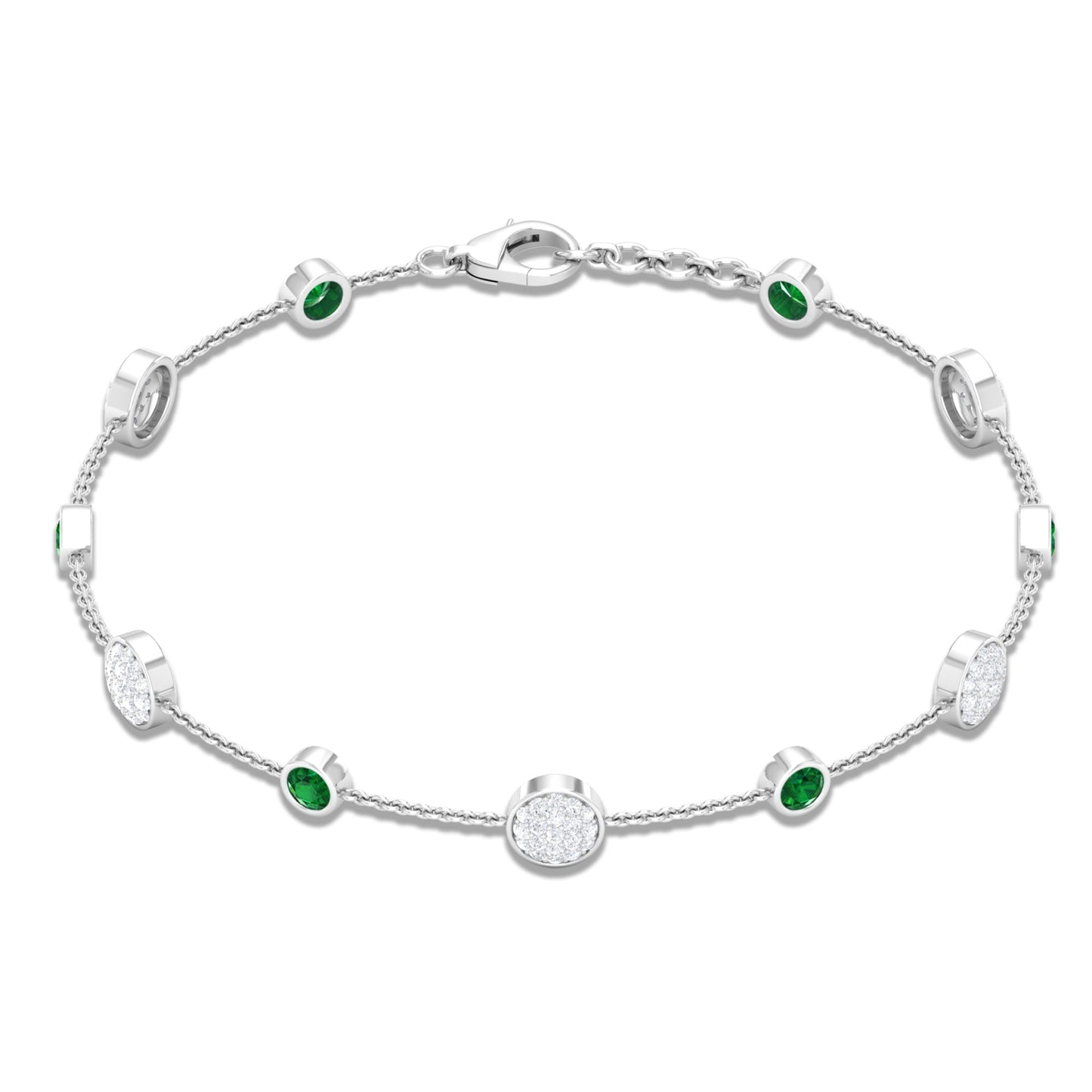 Emerald and Diamond Station Chain Bracelet