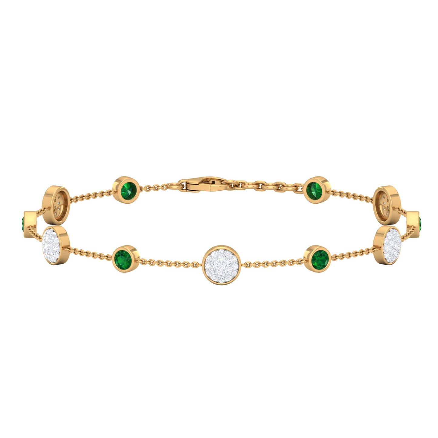 Emerald and Diamond Station Chain Bracelet