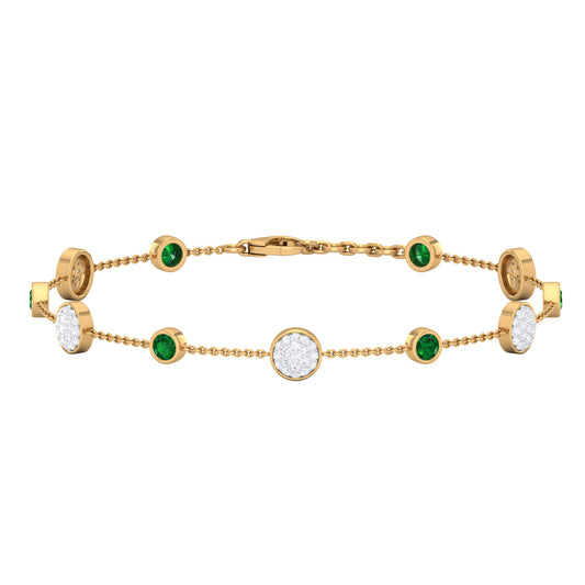 Emerald and Diamond Station Chain Bracelet