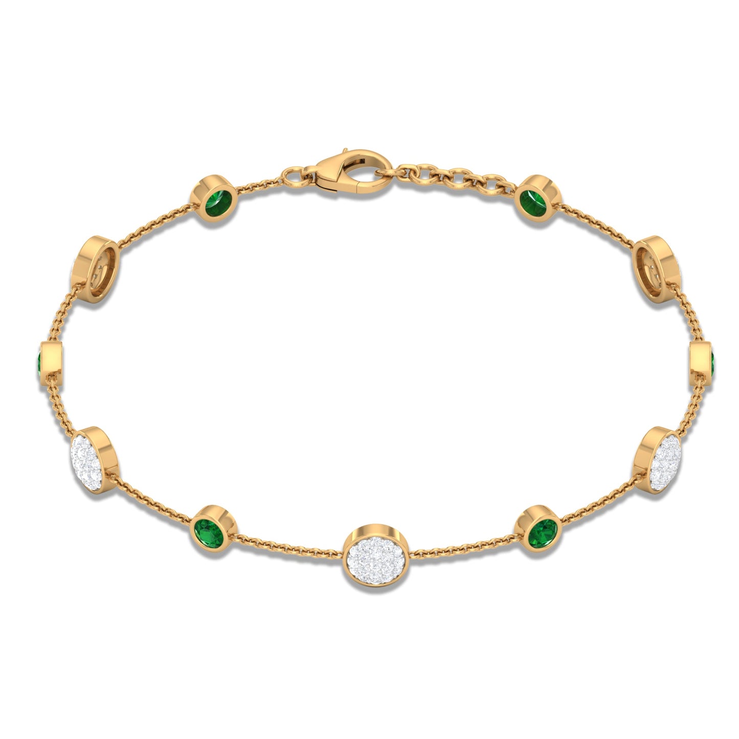 Emerald and Diamond Station Chain Bracelet