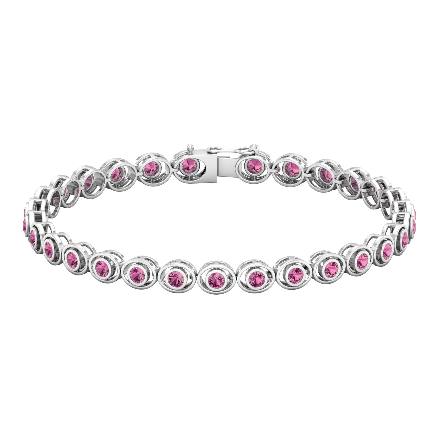 Bezel Set 2.61 Carat Natural Pink Tourmaline Tennis Bracelet for Women