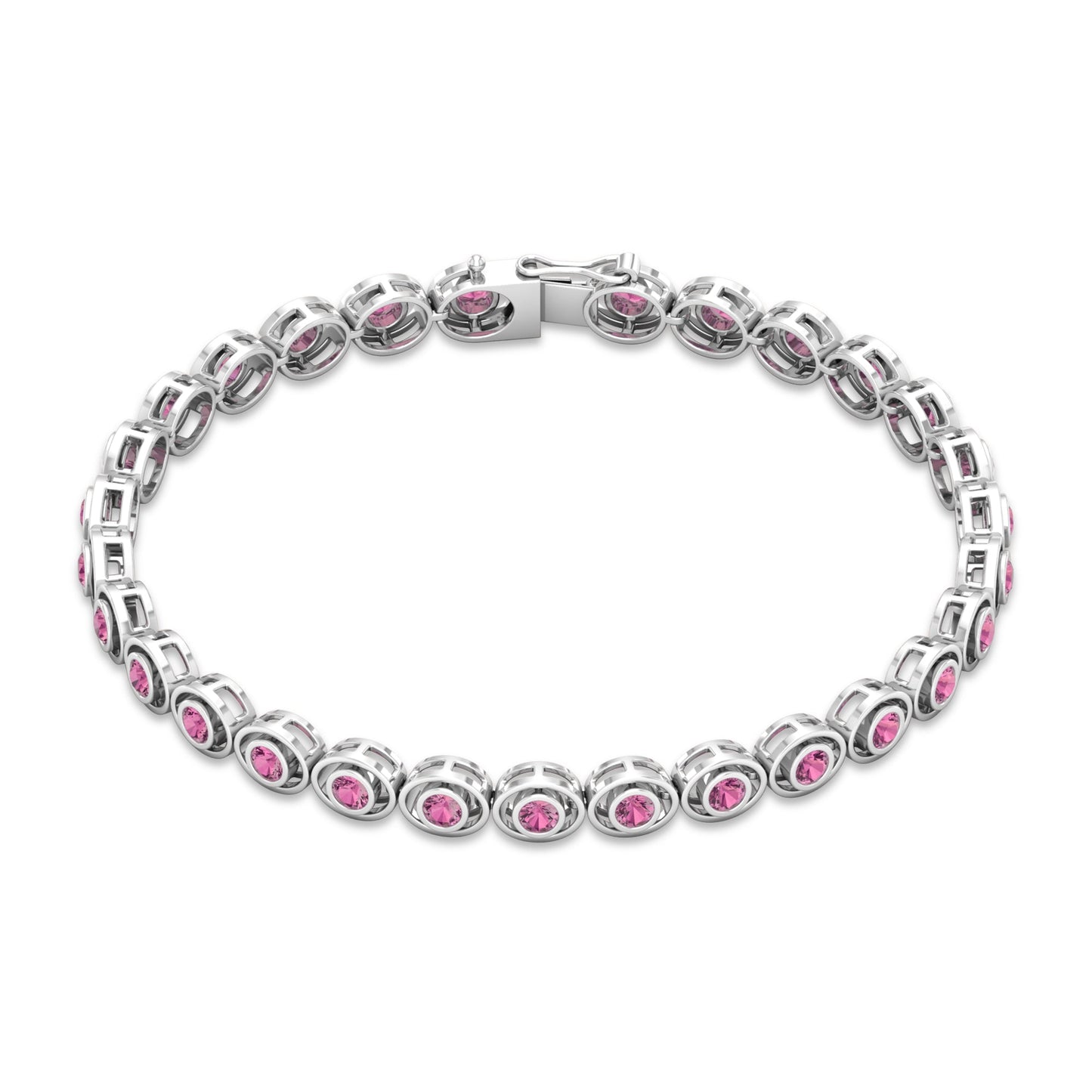 Bezel Set 2.61 Carat Natural Pink Tourmaline Tennis Bracelet for Women