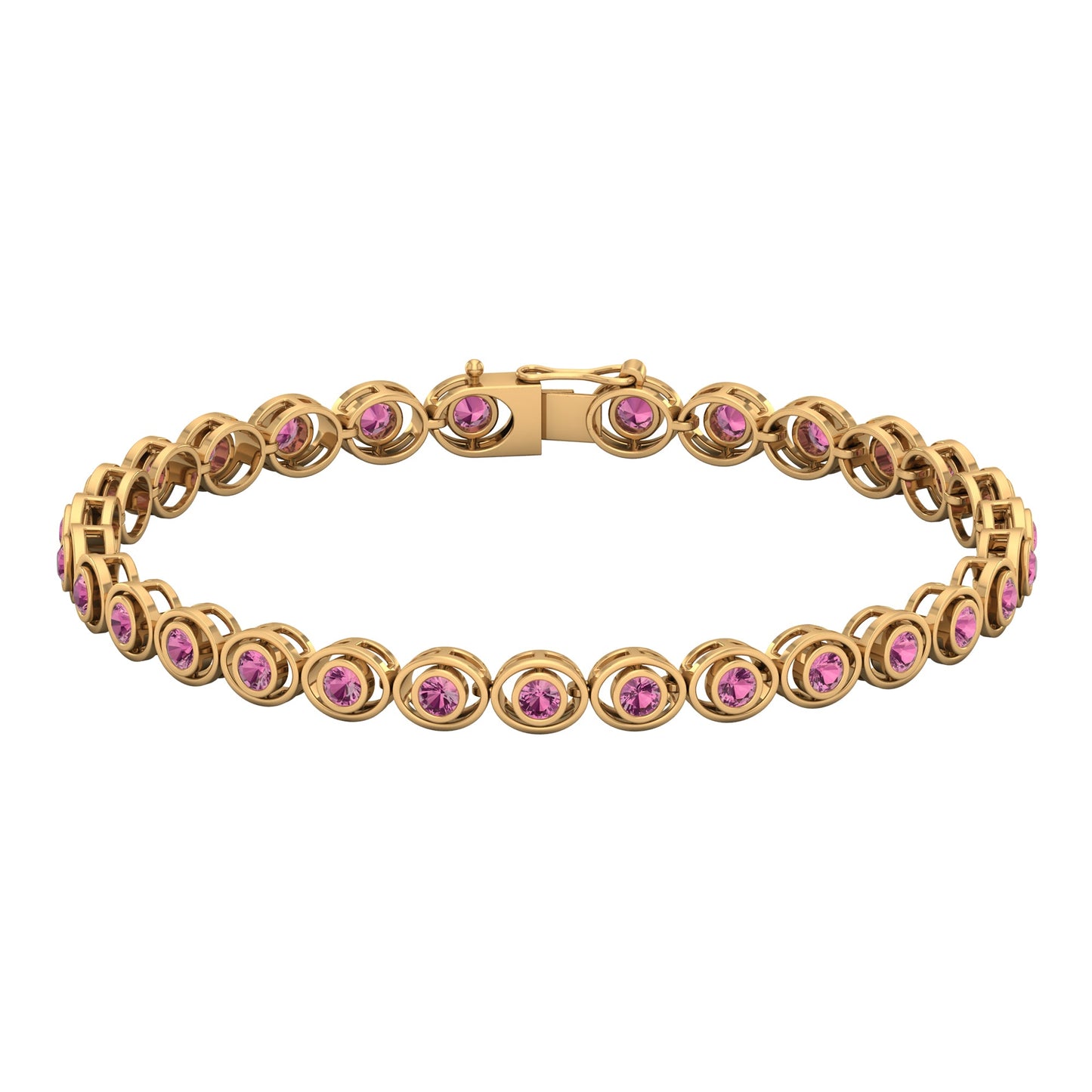 Bezel Set 2.61 Carat Natural Pink Tourmaline Tennis Bracelet for Women