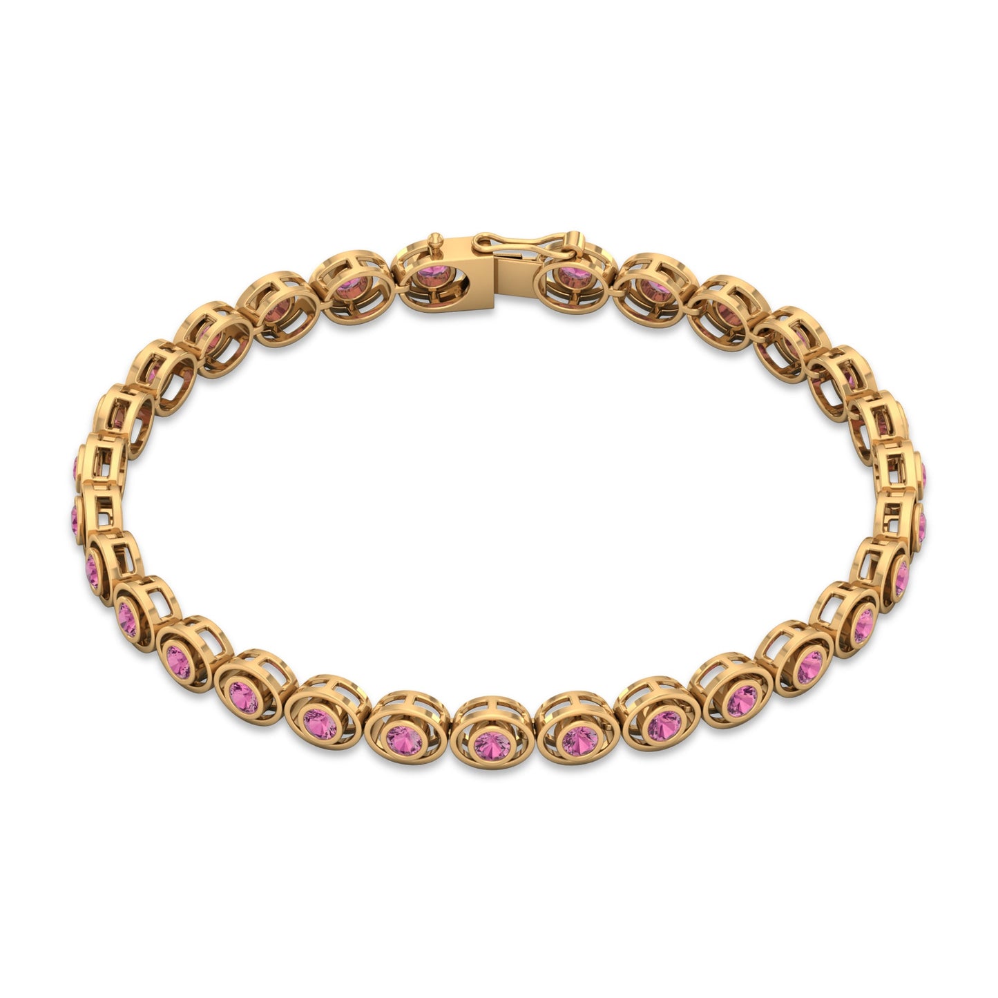 Bezel Set 2.61 Carat Natural Pink Tourmaline Tennis Bracelet for Women