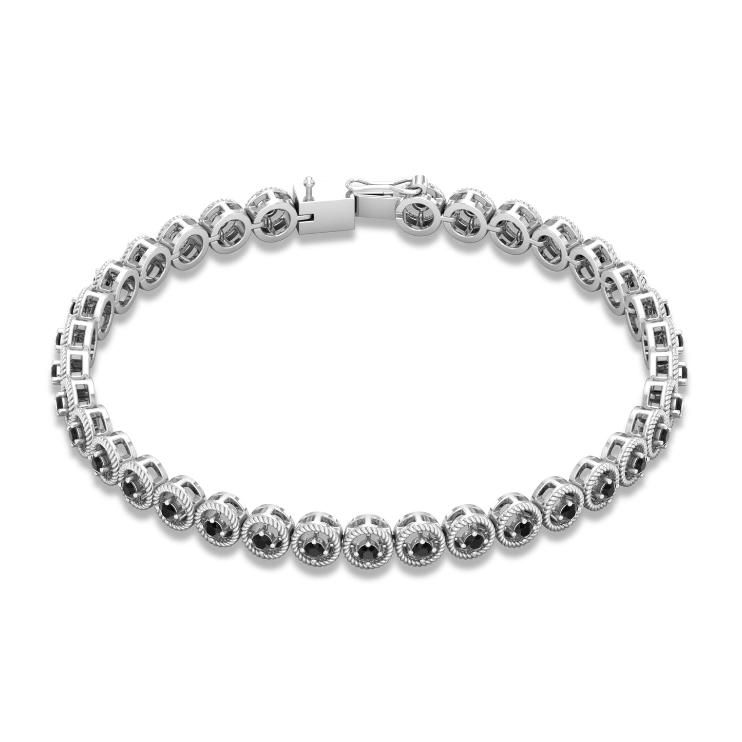 6.63 Carat Lab Grown Black Diamond Tennis Bracelet with Rope Frame
