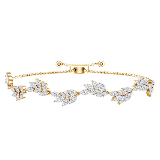 Leaf Bolo Bracelet with Marquise Cut Moissanite