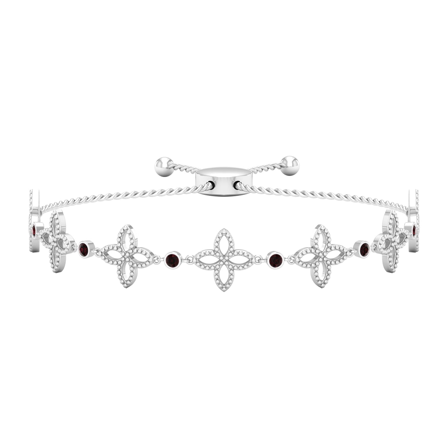 Garnet Floral Bolo Bracelet with Beaded Details