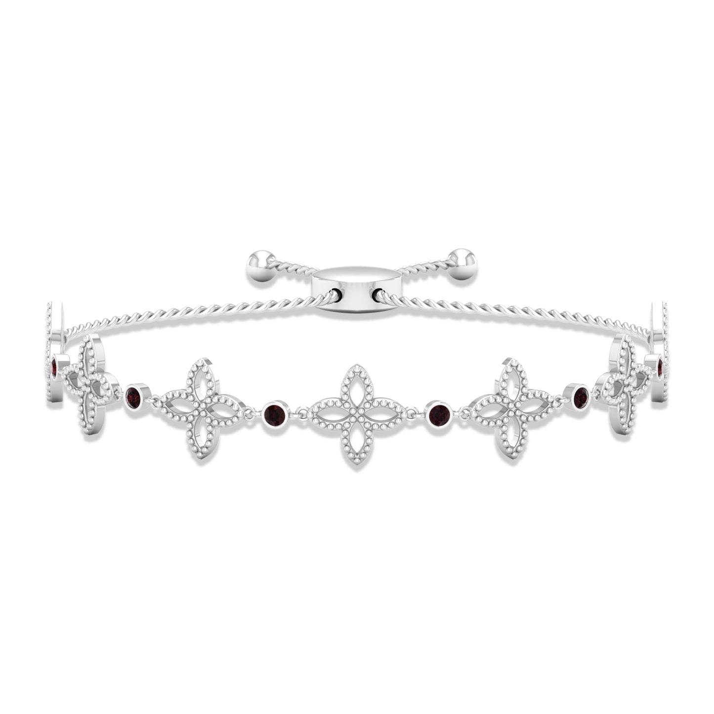 Garnet Floral Bolo Bracelet with Beaded Details
