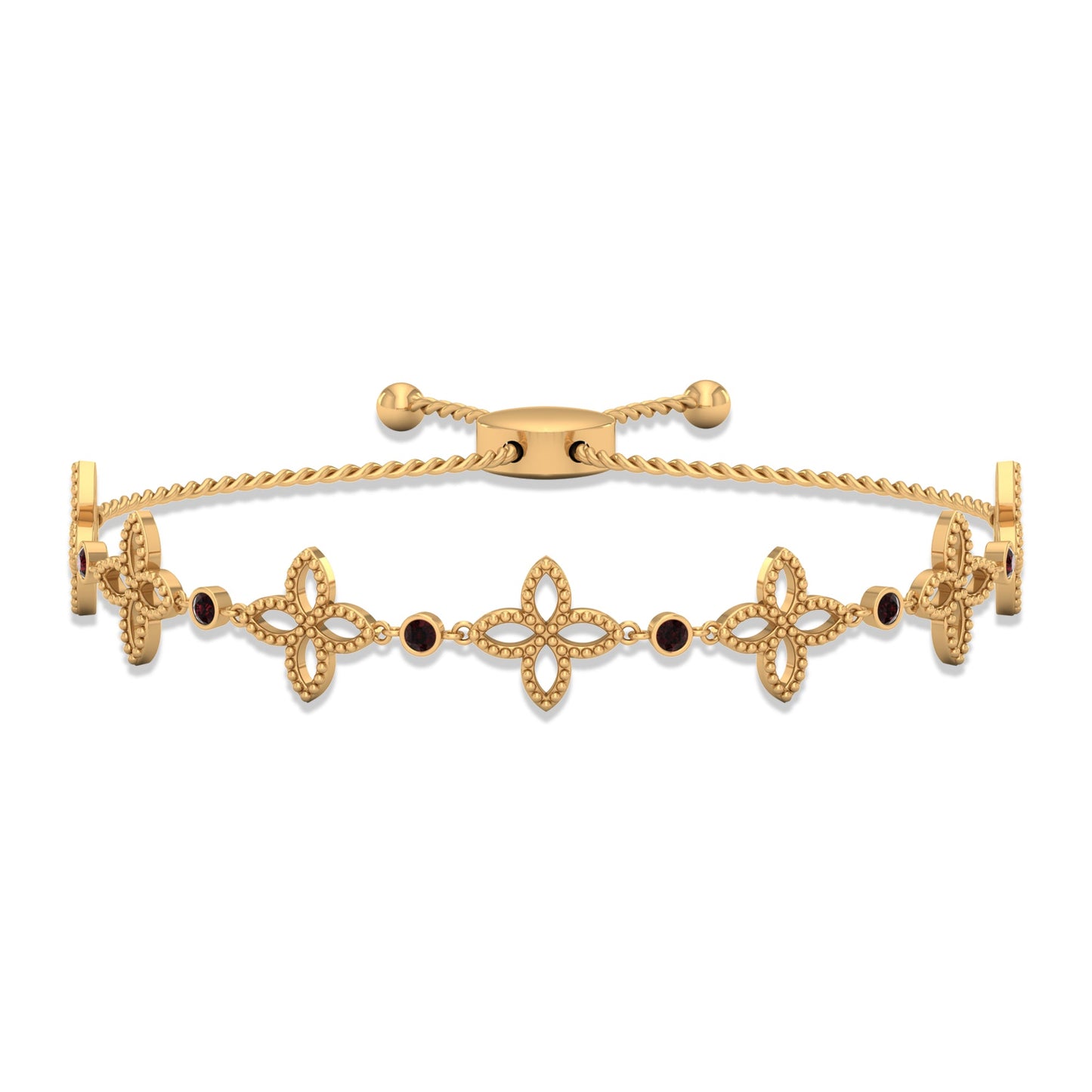 Garnet Floral Bolo Bracelet with Beaded Details