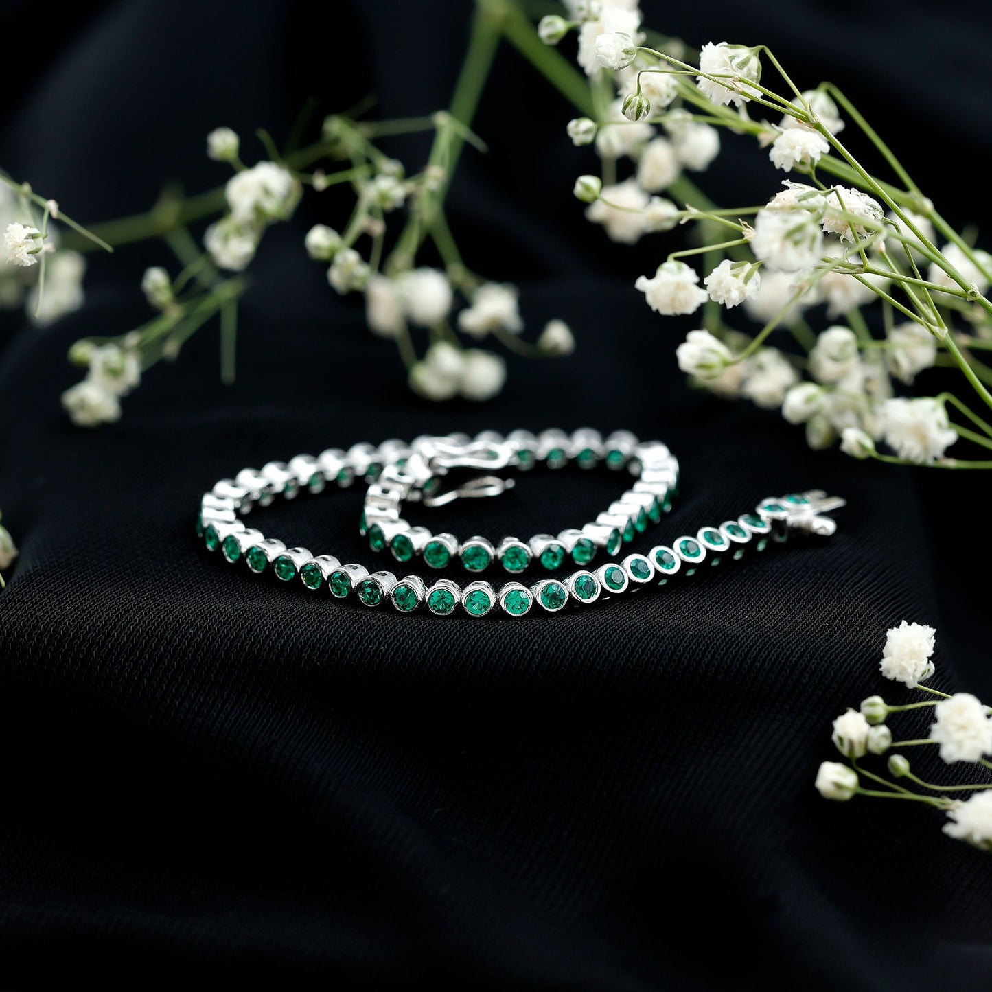 Bezel Set Lab Created Emerald Tennis Bracelet for Women