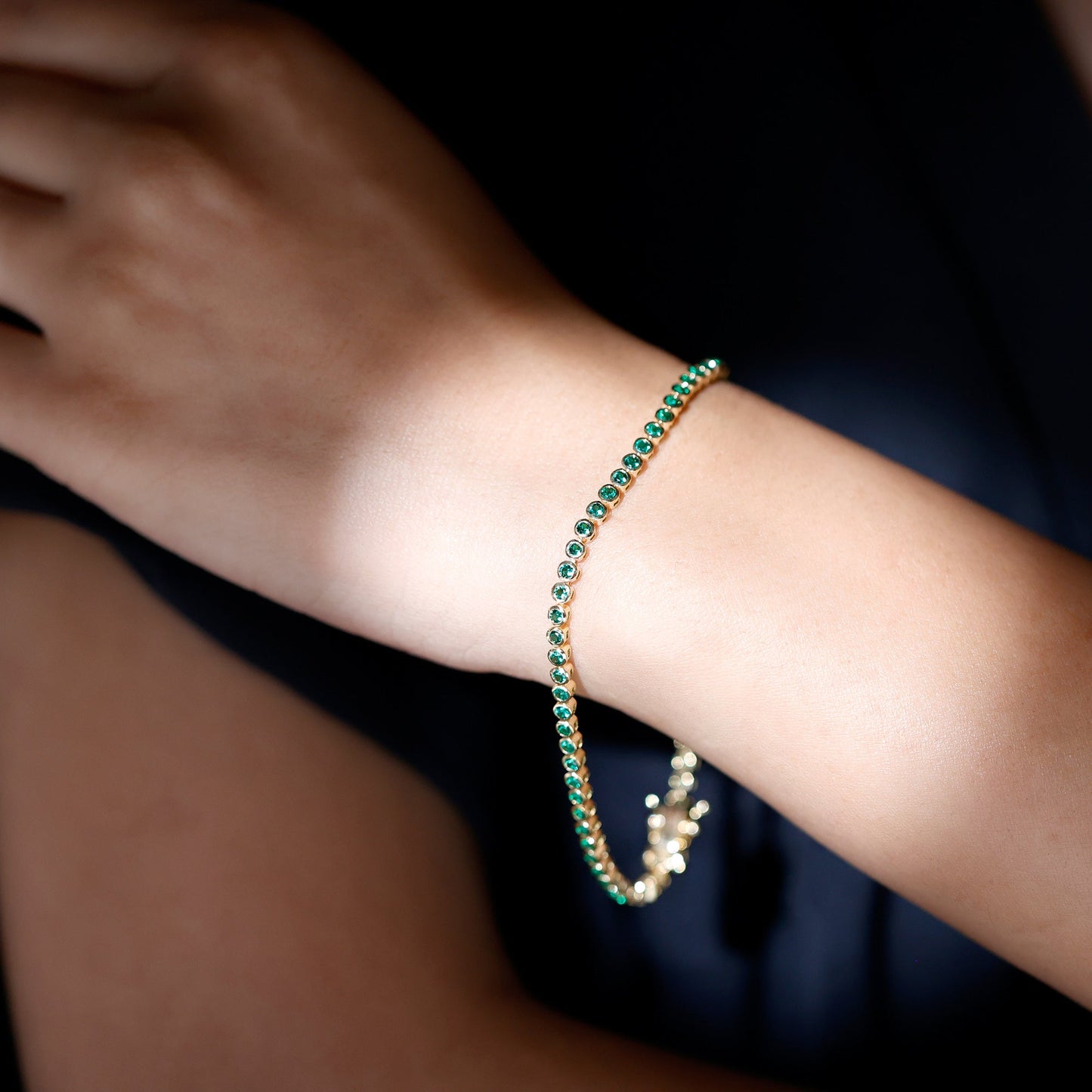 Bezel Set Lab Created Emerald Tennis Bracelet for Women