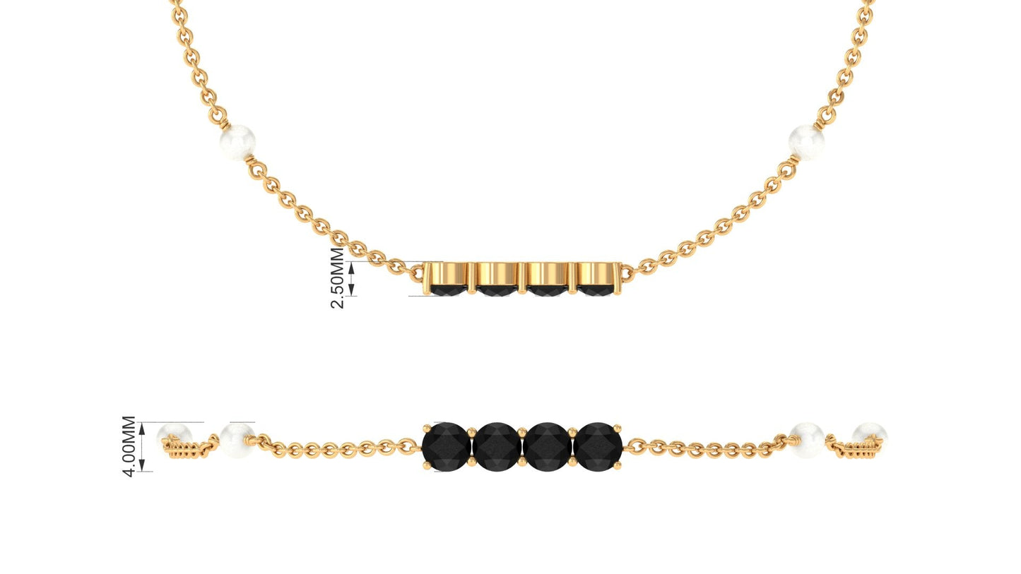 Black Onyx and Freshwater Pearl Minimal Station Chain Bracelet