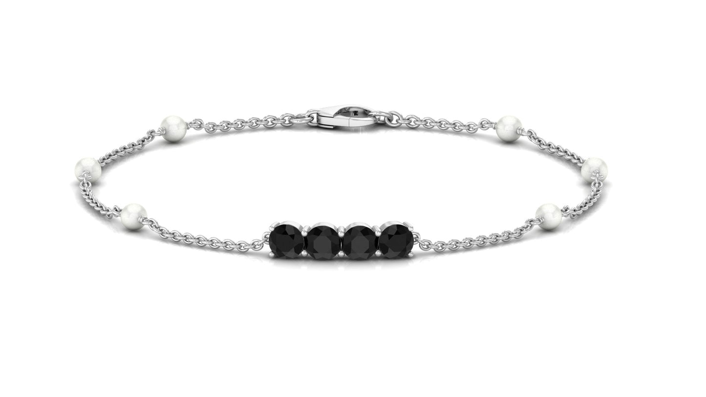 Black Onyx and Freshwater Pearl Minimal Station Chain Bracelet