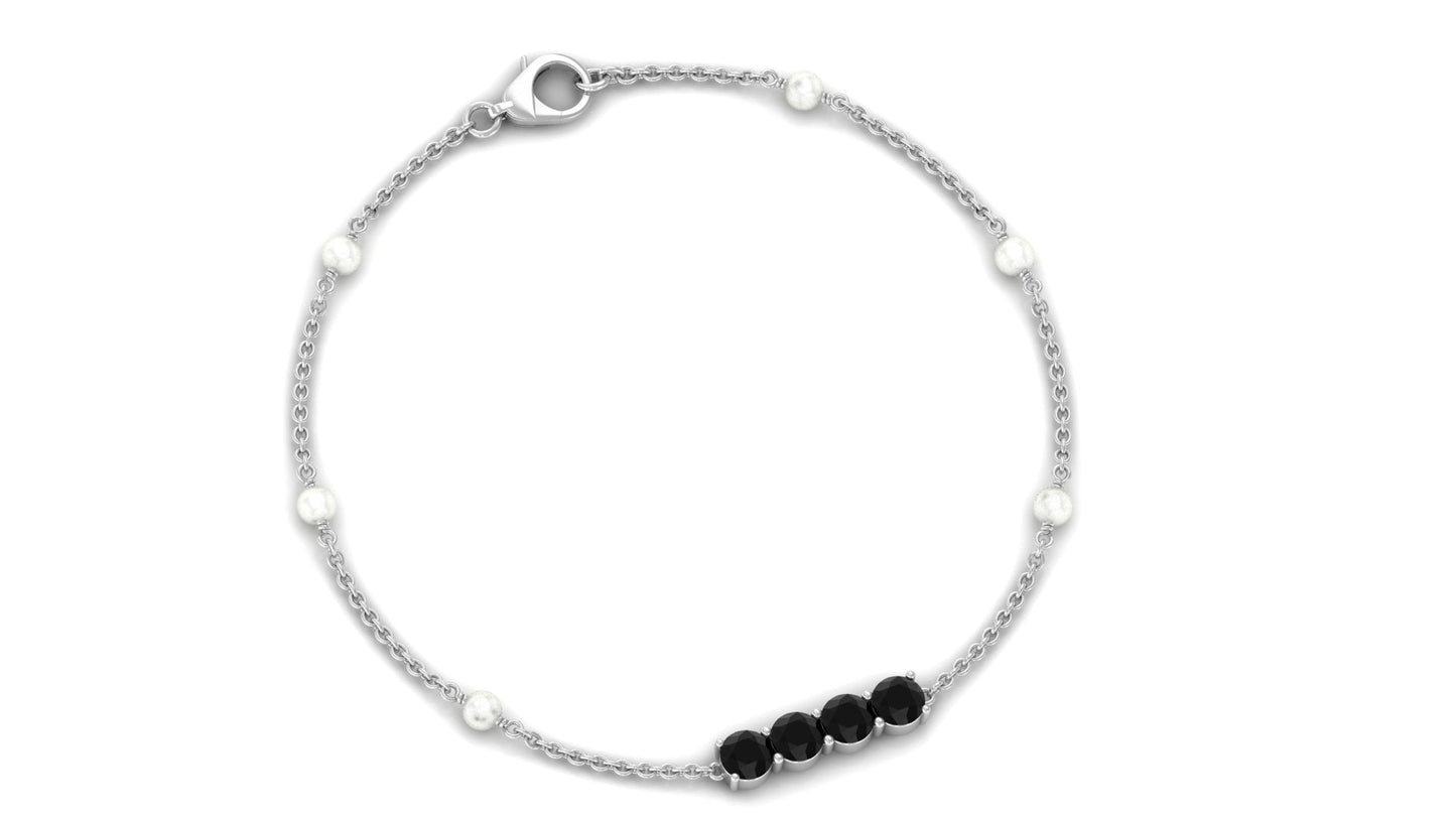 Black Onyx and Freshwater Pearl Minimal Station Chain Bracelet
