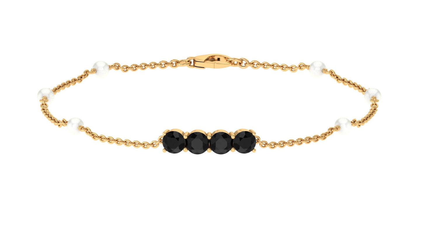 Black Onyx and Freshwater Pearl Minimal Station Chain Bracelet