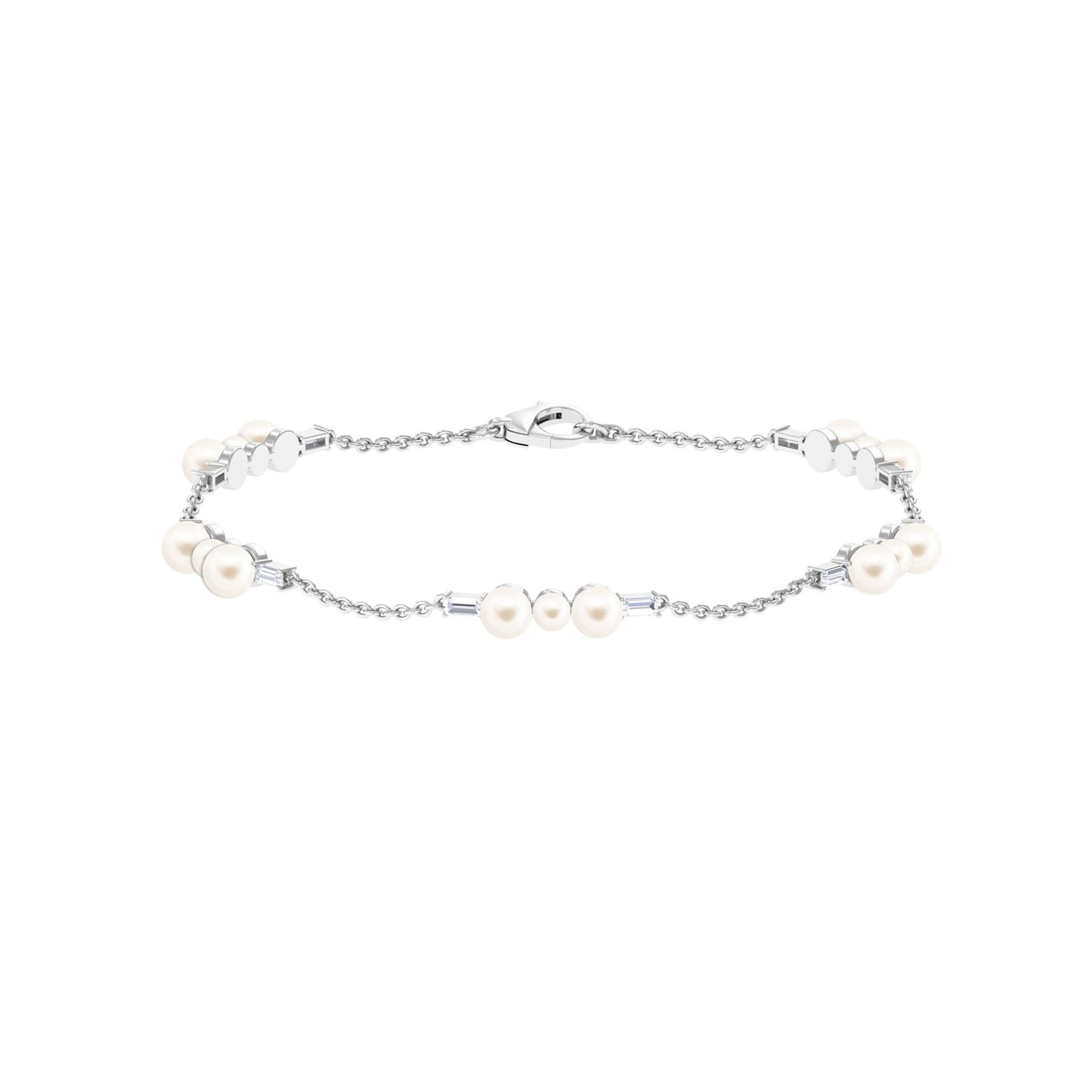 Genuine Freshwater Pearl and Moissanite Station Chain Bracelet