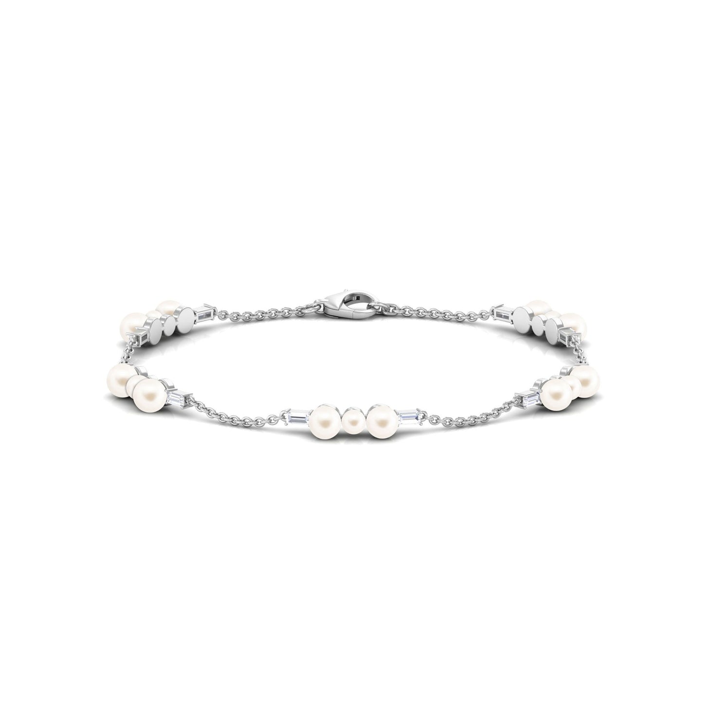 Genuine Freshwater Pearl and Moissanite Station Chain Bracelet