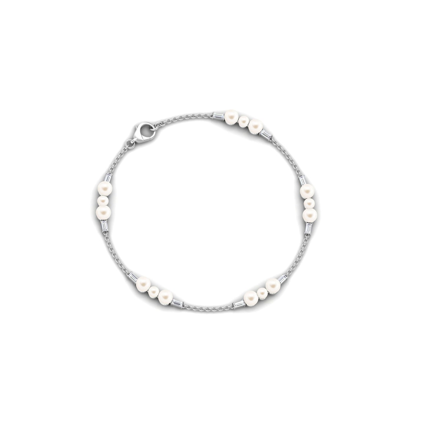 Genuine Freshwater Pearl and Moissanite Station Chain Bracelet