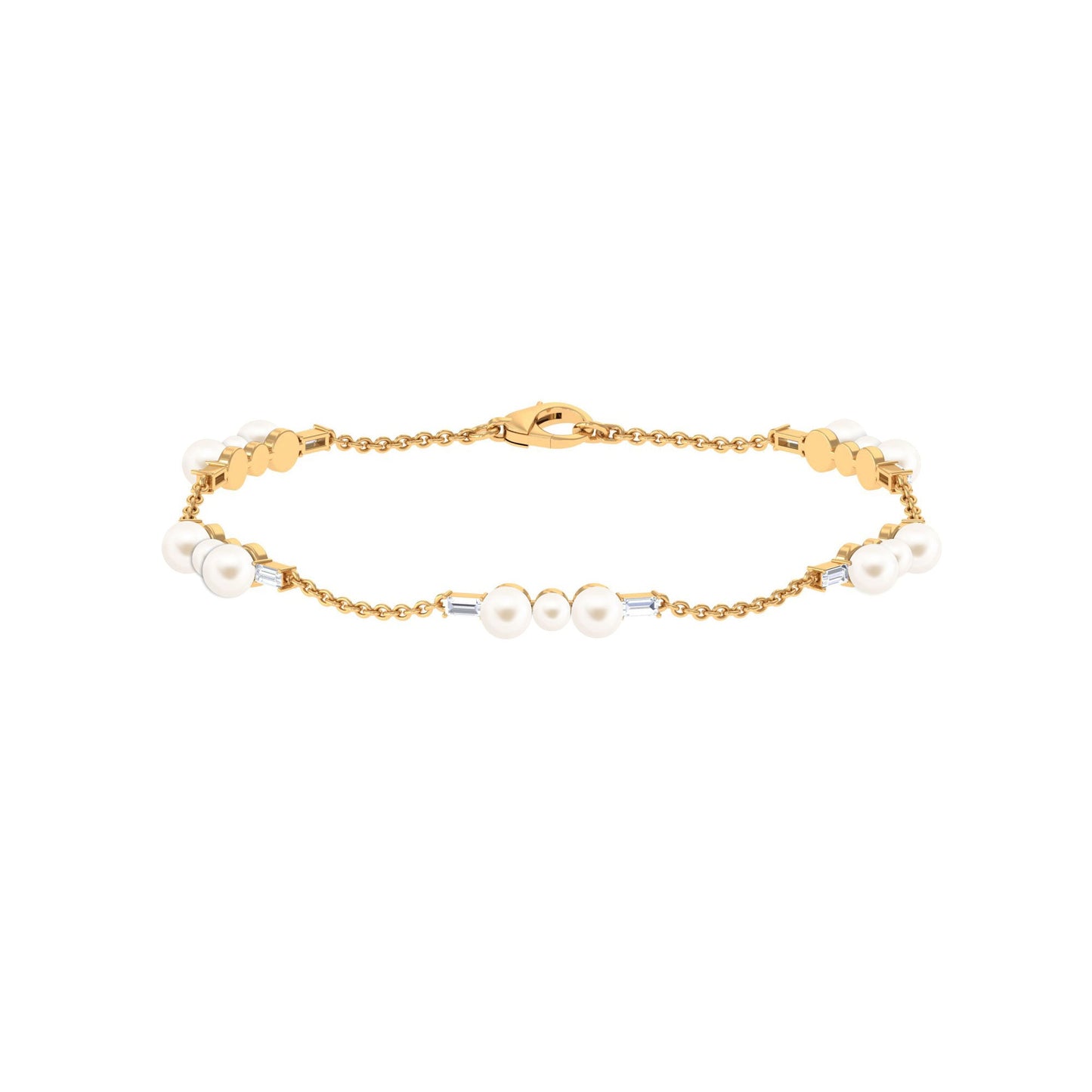 Genuine Freshwater Pearl and Moissanite Station Chain Bracelet
