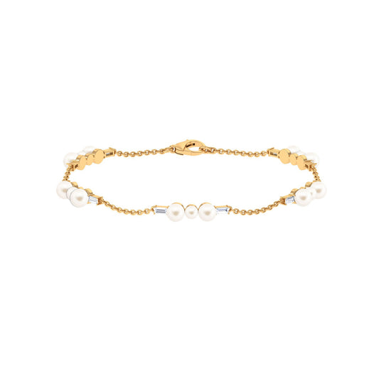 Genuine Freshwater Pearl and Moissanite Station Chain Bracelet
