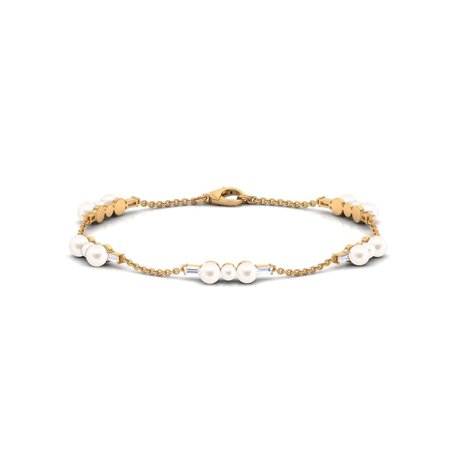 Genuine Freshwater Pearl and Moissanite Station Chain Bracelet