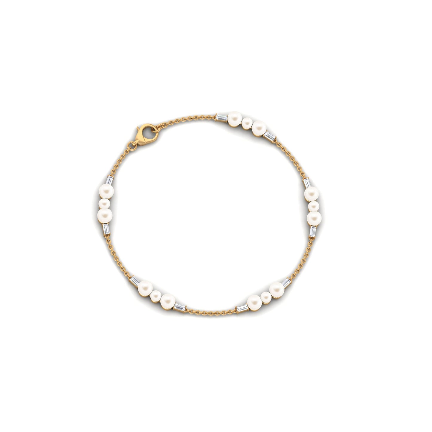 Genuine Freshwater Pearl and Moissanite Station Chain Bracelet