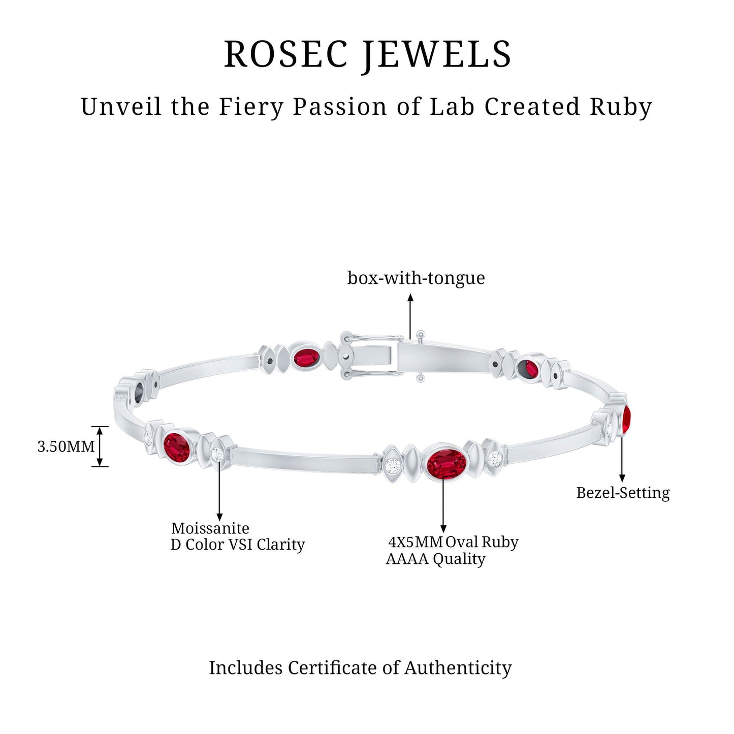 Oval Lab Grown Ruby Link Bracelet with Moissanite