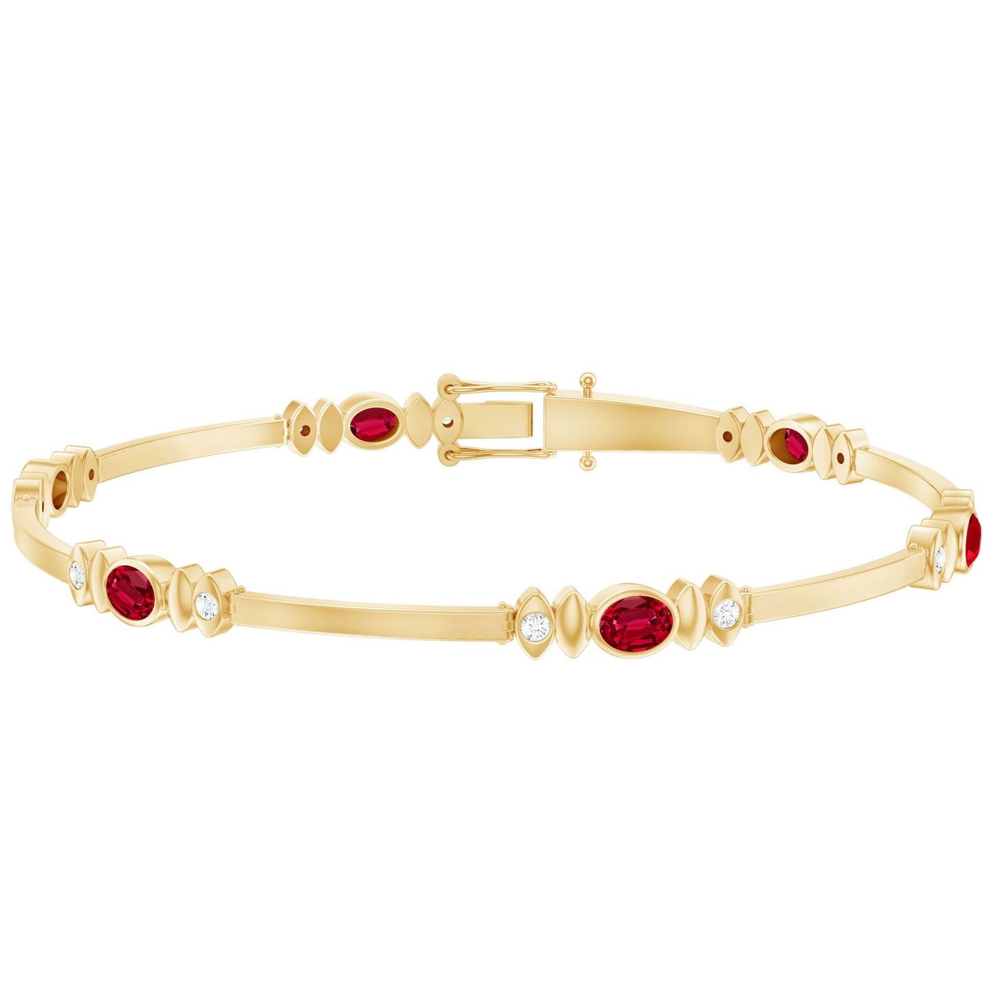 Oval Lab Grown Ruby Link Bracelet with Moissanite