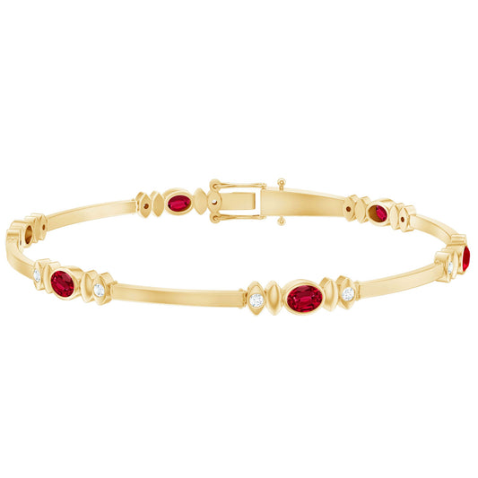 Oval Lab Grown Ruby Link Bracelet with Moissanite