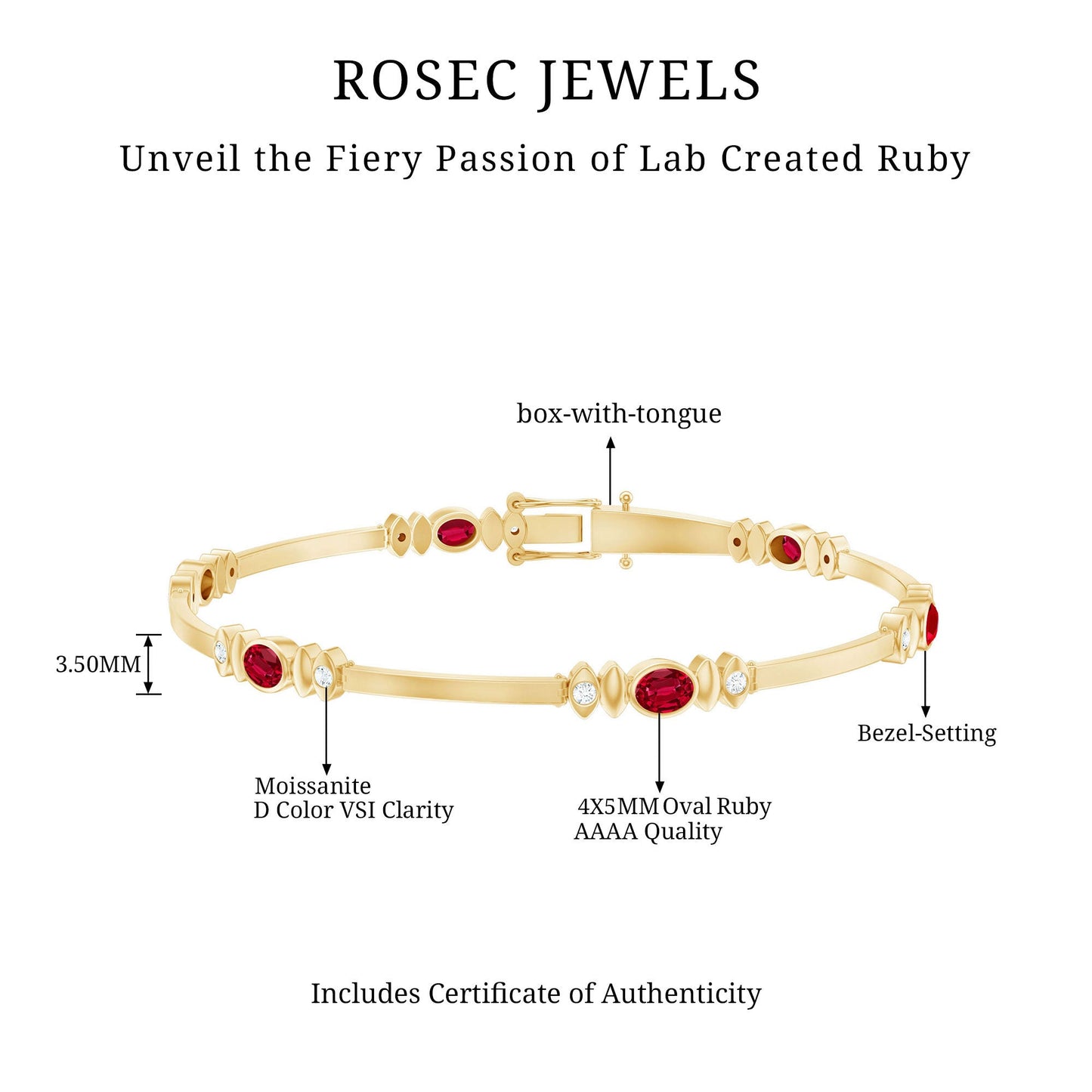 Oval Lab Grown Ruby Link Bracelet with Moissanite