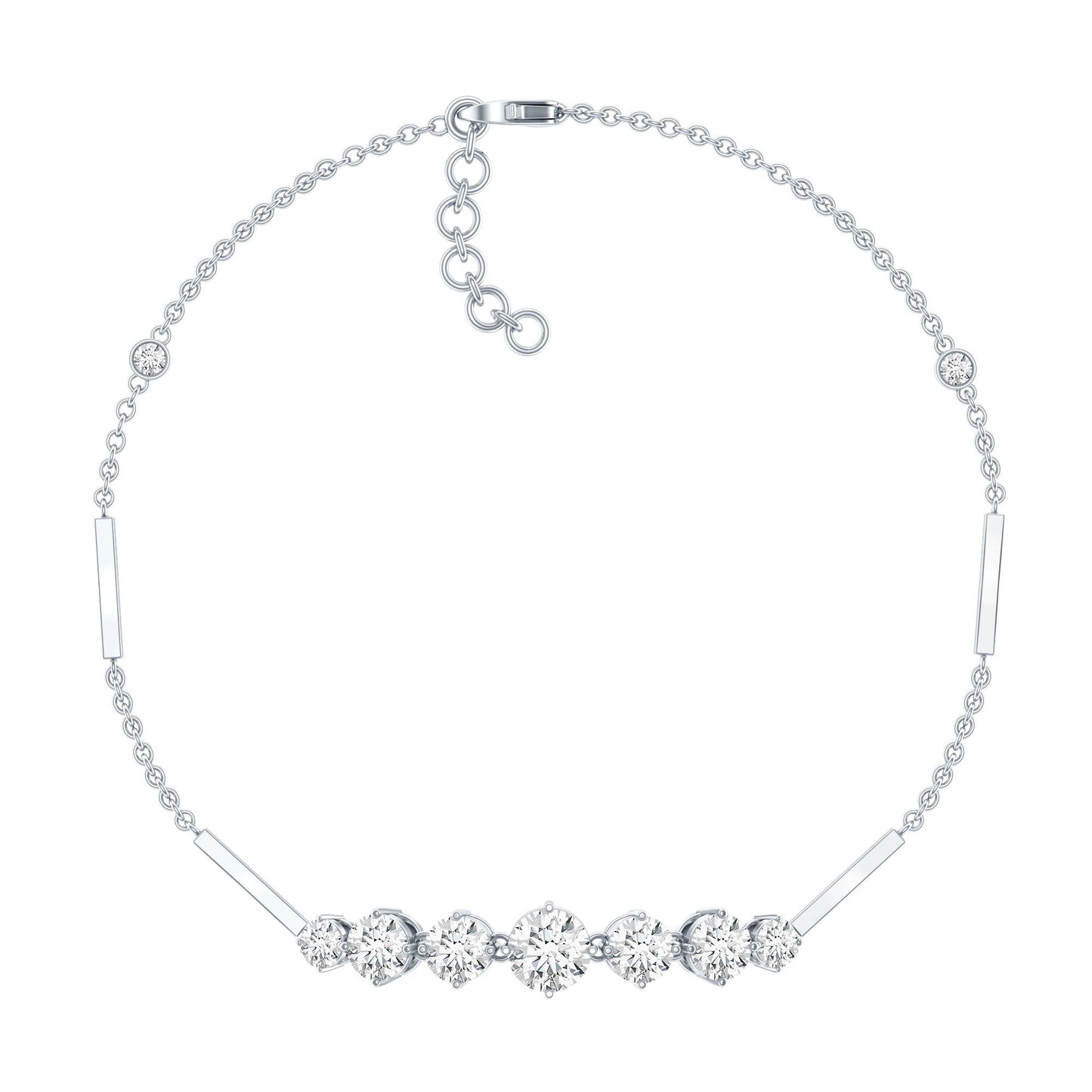 Graduated Style Round Moissanite Link Chain Bracelet for Women