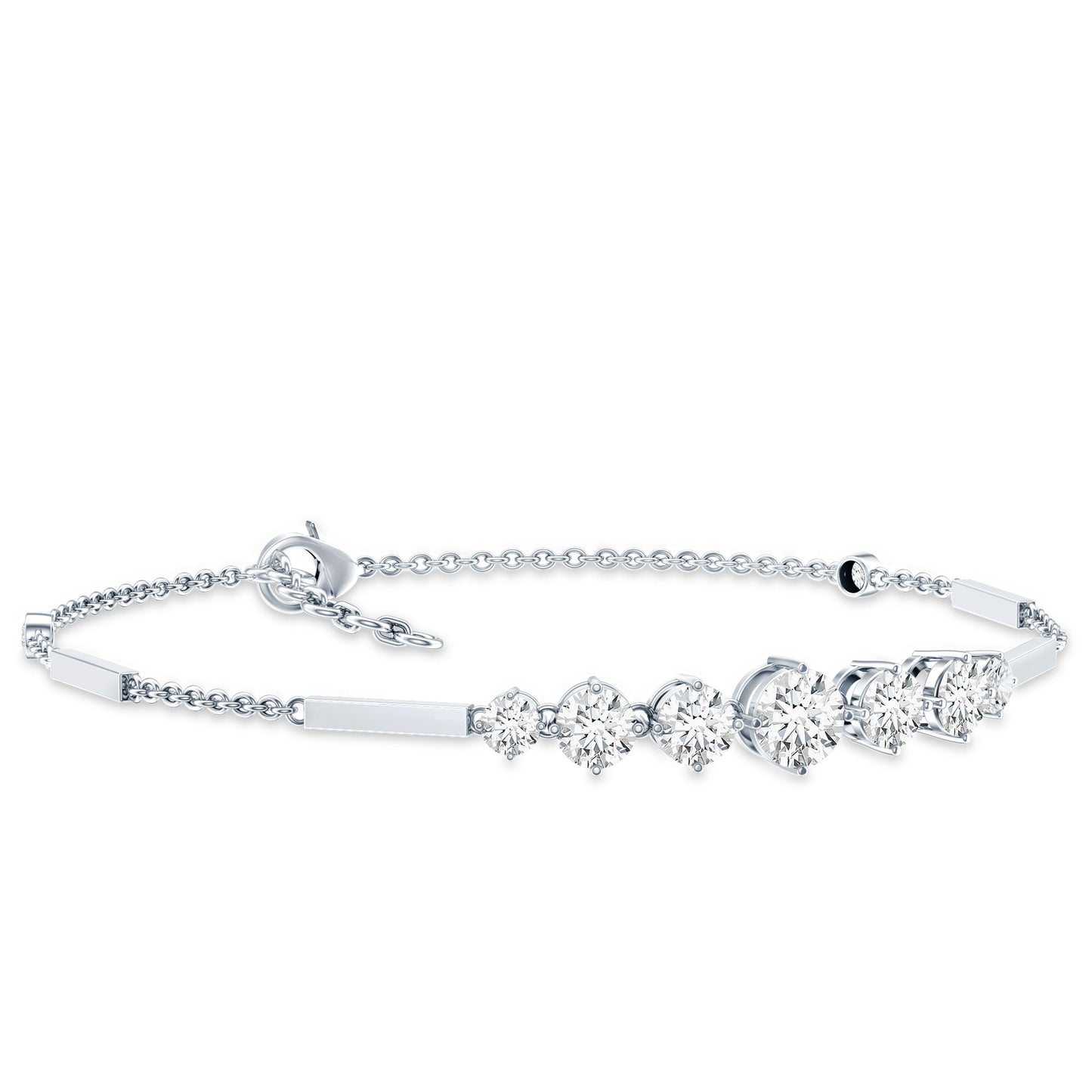 Graduated Style Round Moissanite Link Chain Bracelet for Women