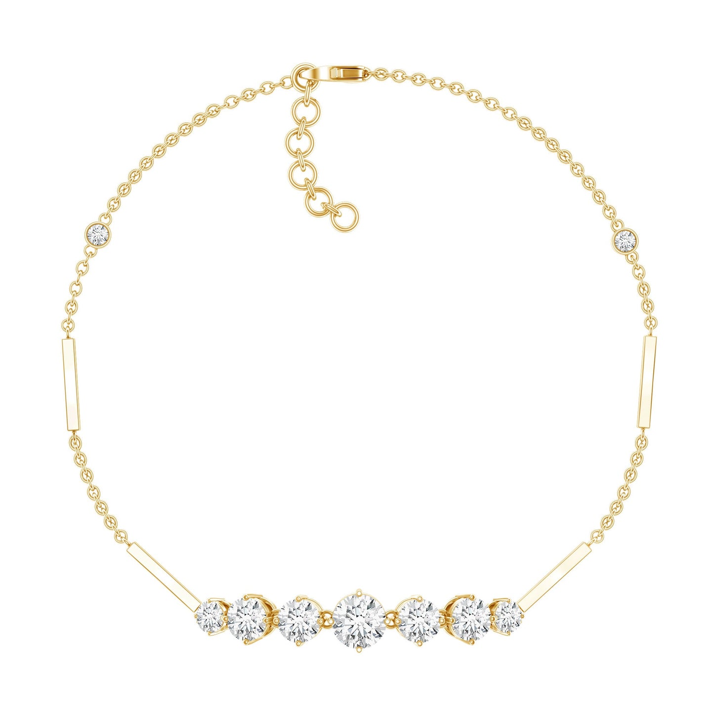 Graduated Style Round Moissanite Link Chain Bracelet for Women