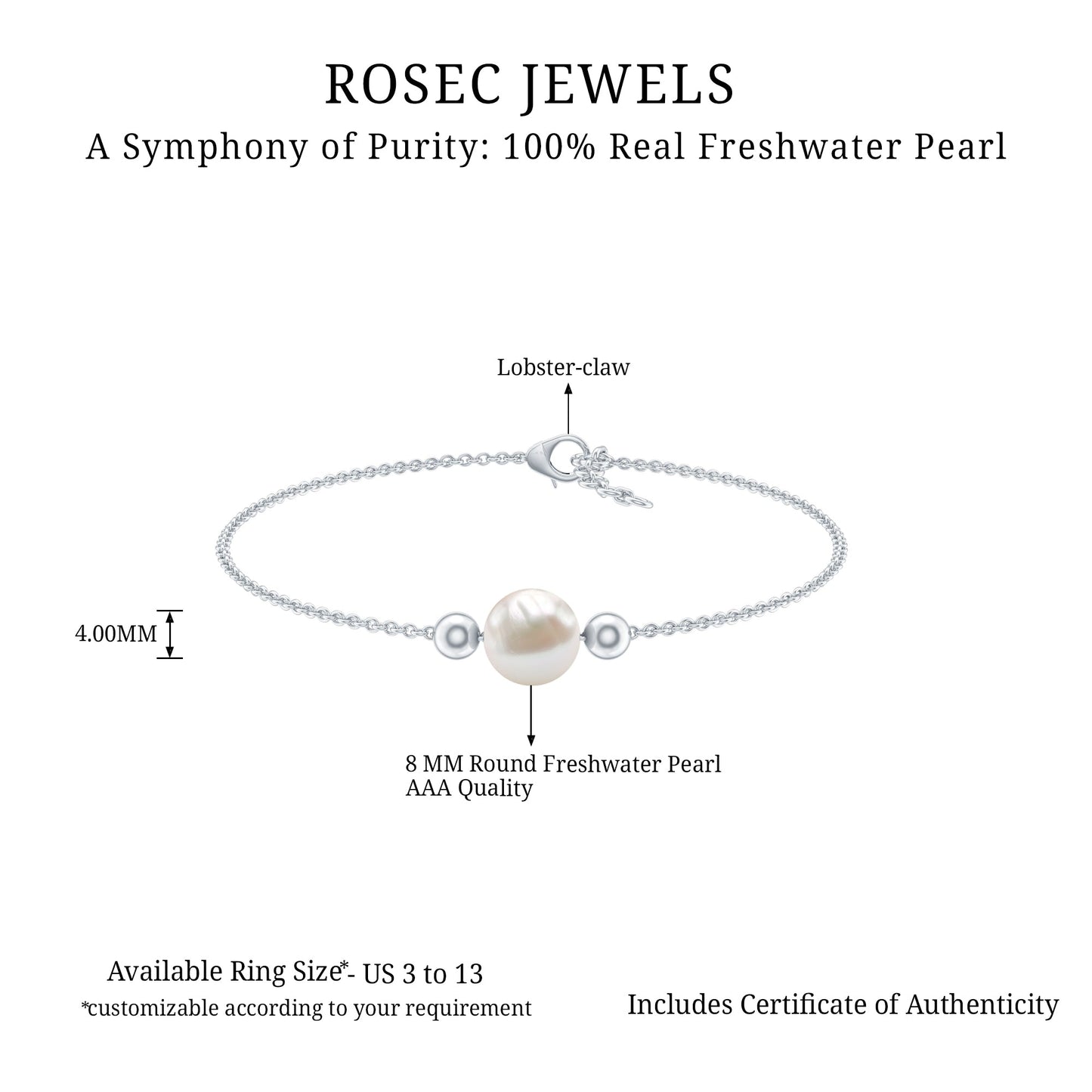 7.50 CT Freshwater Pearl Solitaire Bolo Bracelet