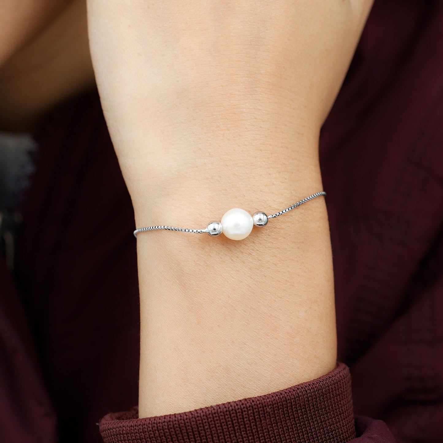 7.50 CT Freshwater Pearl Solitaire Bolo Bracelet