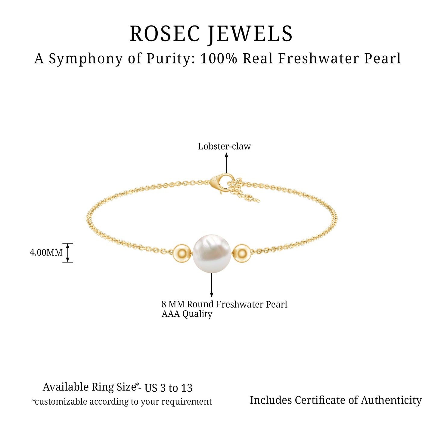 7.50 CT Freshwater Pearl Solitaire Bolo Bracelet