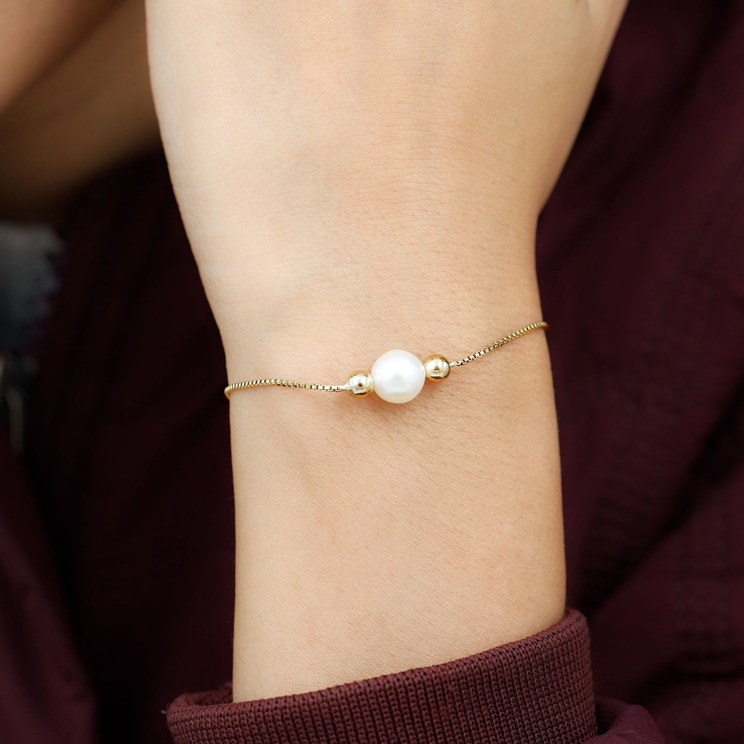 7.50 CT Freshwater Pearl Solitaire Bolo Bracelet