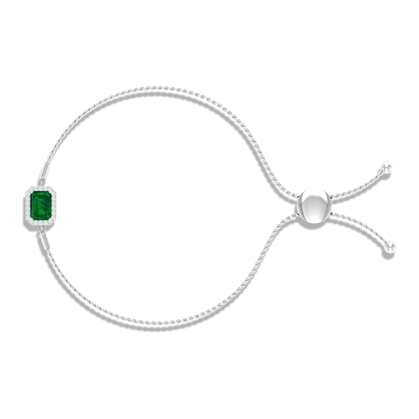 Lab Created Emerald Bolo Chain Bracelet with Diamond Halo