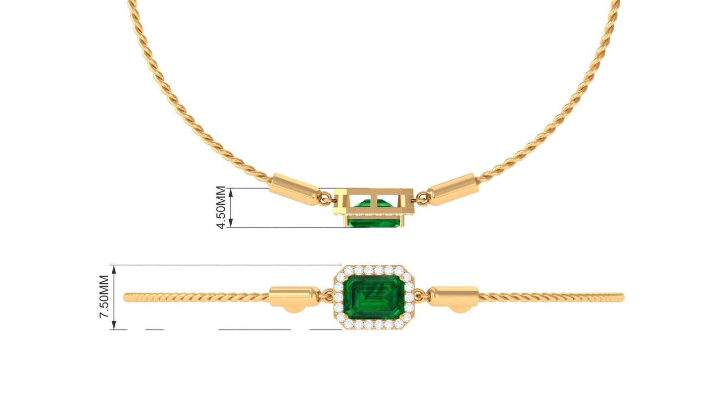 Lab Created Emerald Bolo Chain Bracelet with Diamond Halo