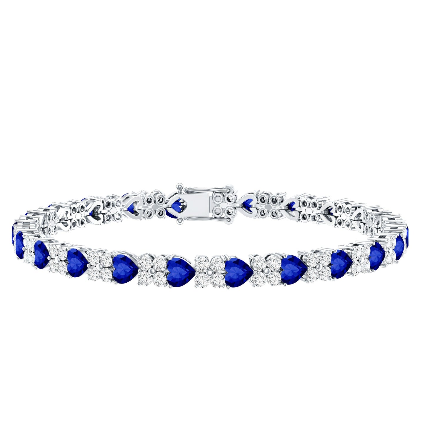 Certified Lab Grown Blue Sapphire And Moissanite Heart Tennis Bracelet