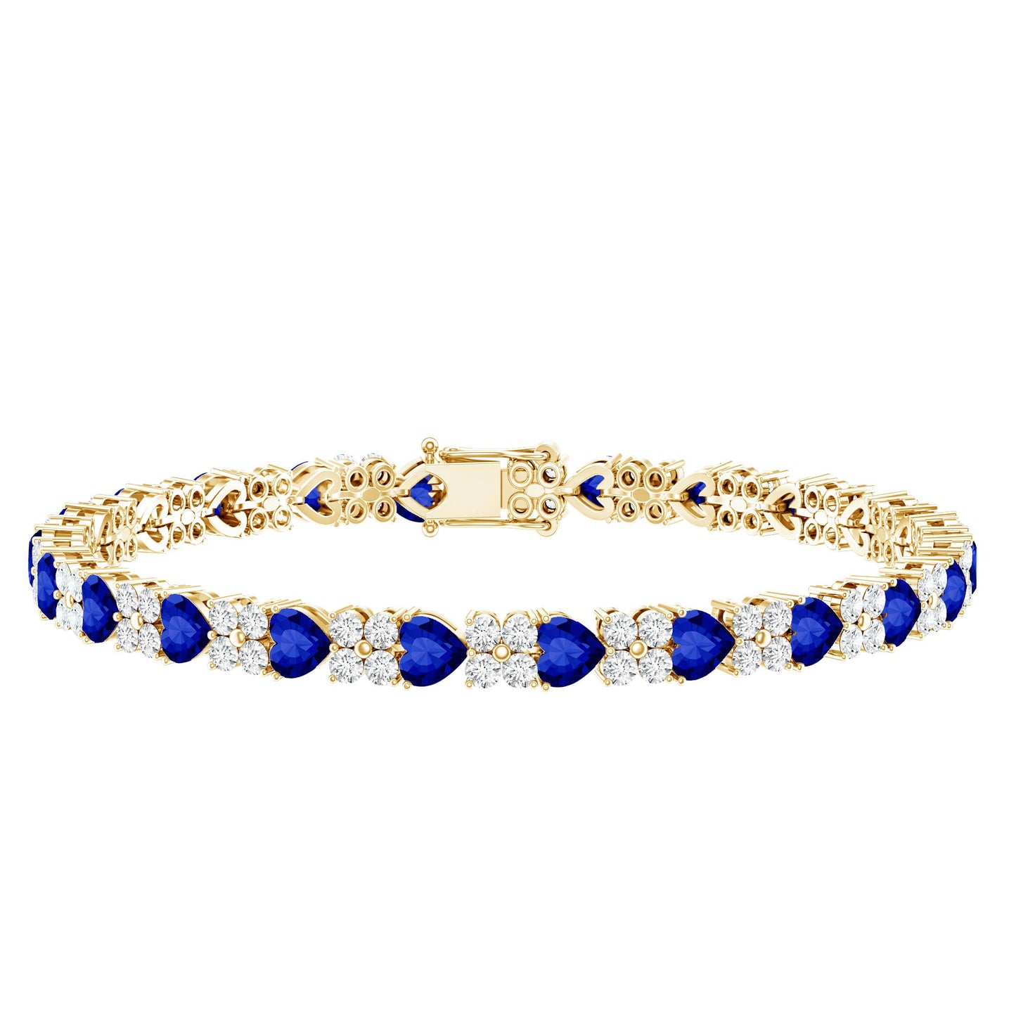 Certified Lab Grown Blue Sapphire And Moissanite Heart Tennis Bracelet