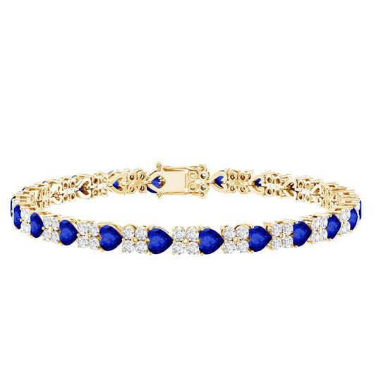 Certified Lab Grown Blue Sapphire And Moissanite Heart Tennis Bracelet