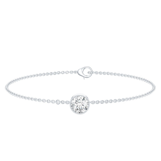 Bezel Set 1.3 Carat CZ Diamond Solitaire Chain Bracelet