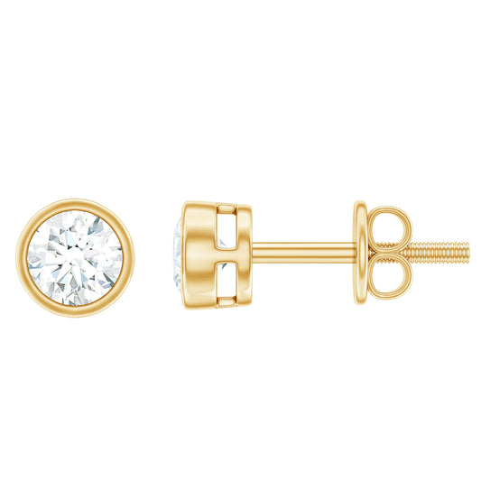 Minimal Bezel Set Diamond Everyday Earrings with Screw Back