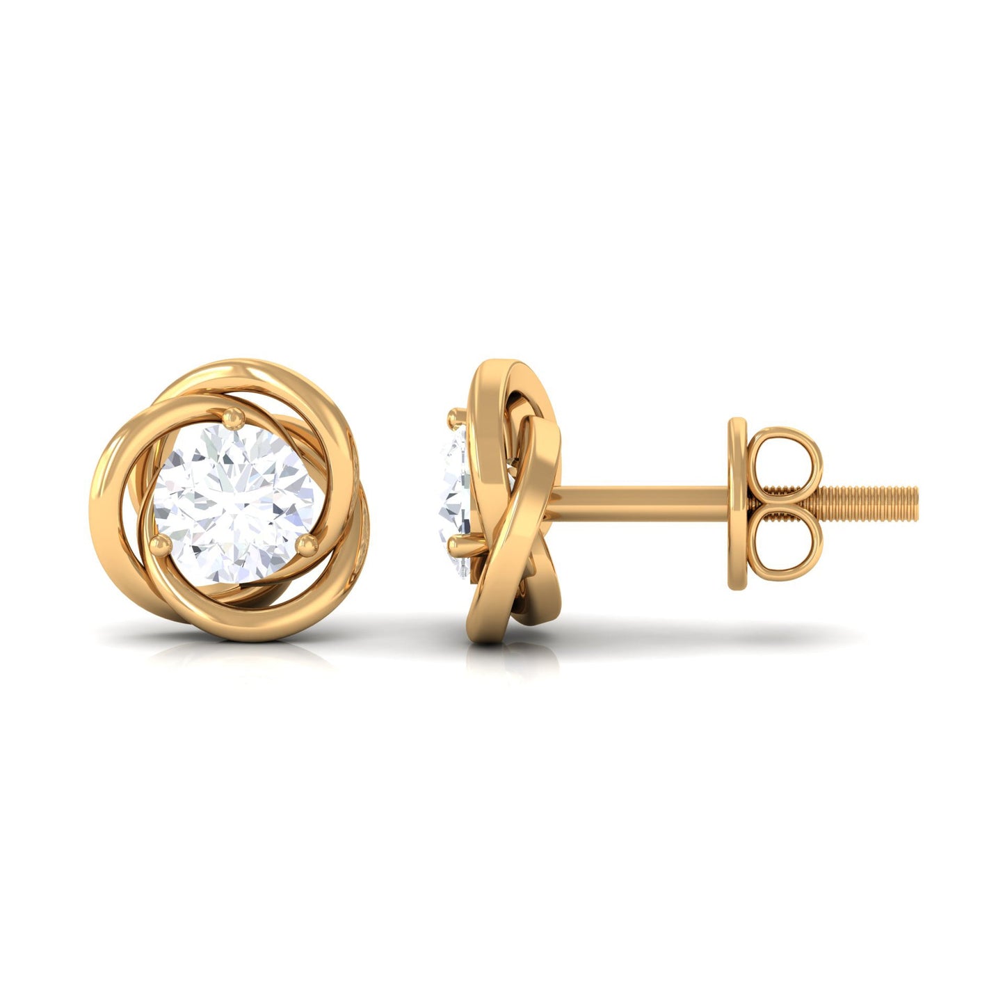 3/4 CT Zircon Solitaire Stud Earrings with Swirl Details