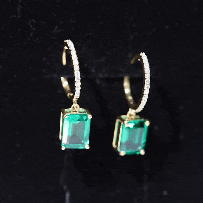 5 CT Lab Grown Emerald Hoop Dangle Earrings with Diamond