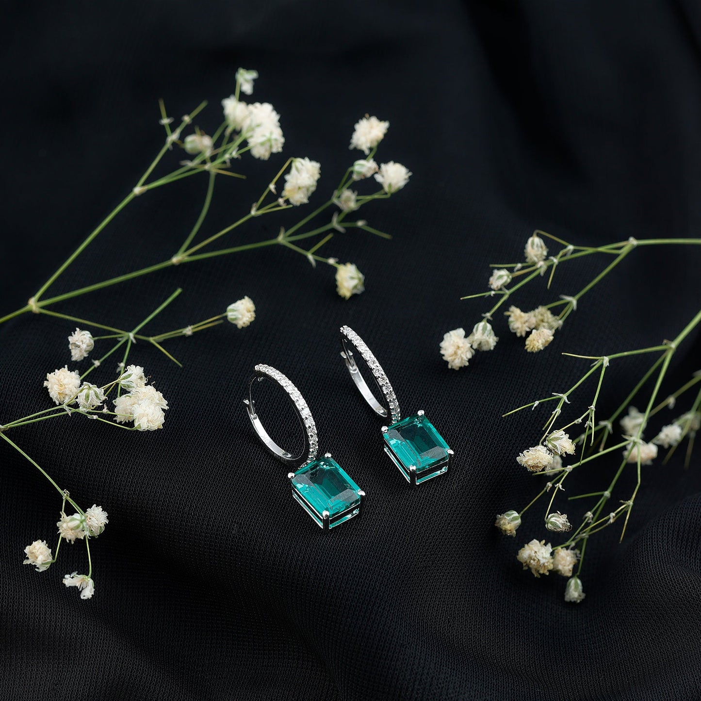 5 CT Lab Grown Emerald Hoop Dangle Earrings with Diamond