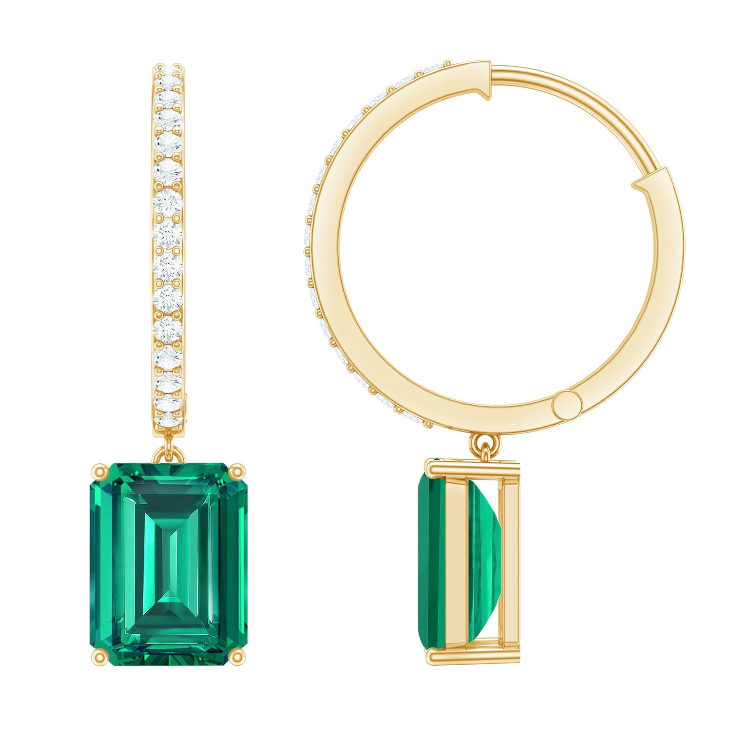 5 CT Lab Grown Emerald Hoop Dangle Earrings with Diamond